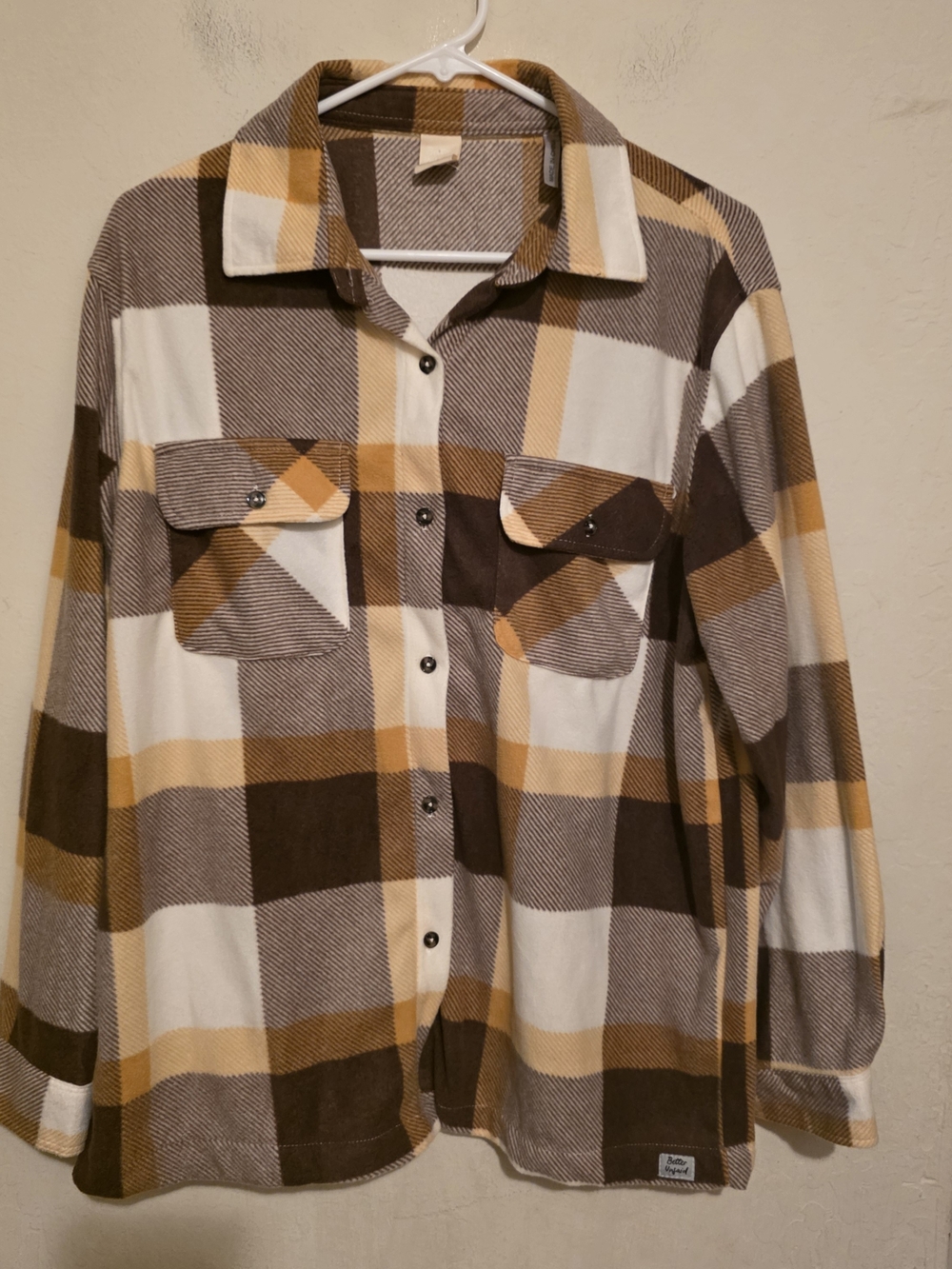 Better Unsaid Plaid Button-Down Shirt / Shacket in Brown and Cream Size Medium